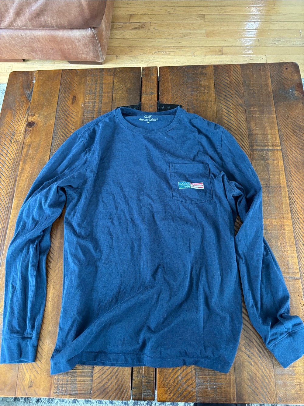 Vineyard Vines Navy Long-Sleeve Pocket Tee American Flag Martha’s Vineyard Vines